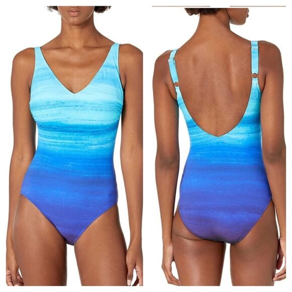 Gottex L80152 Blue Twilight Square Neck One-Piece Swimsuit Size 10 - Picture 1 of 8